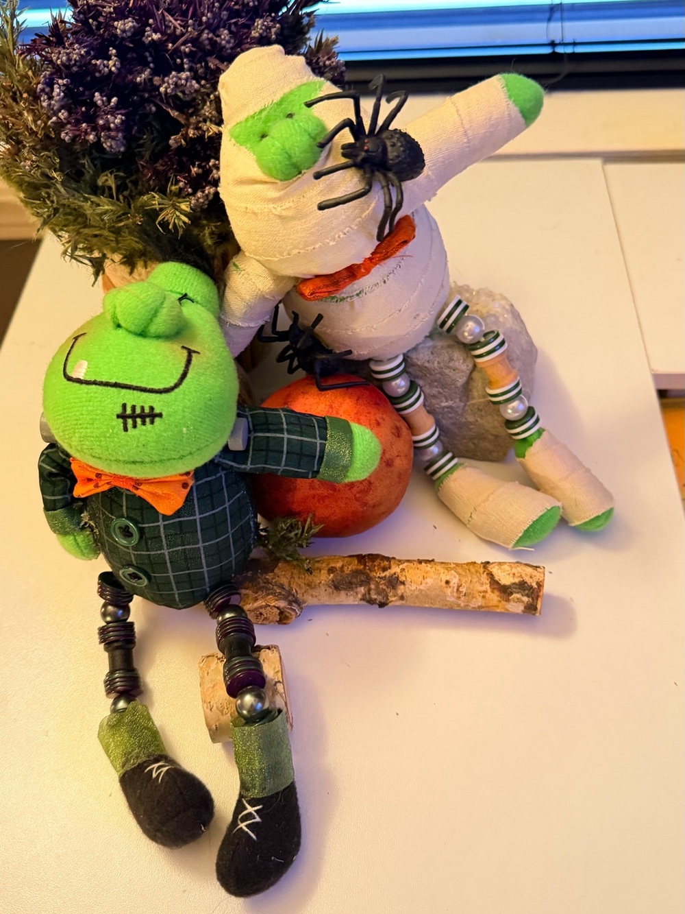 Dangling Legs - Halloween Mummy & Frankenstein Plush Decorative Dolls - Set of 2
